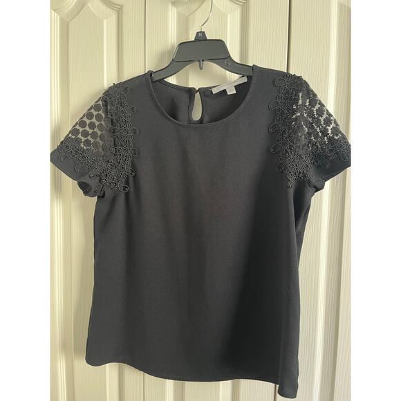 Marc New York Andrew Marc Black Top Lace Short Sleeve Size Medium - Picture 1 of 11